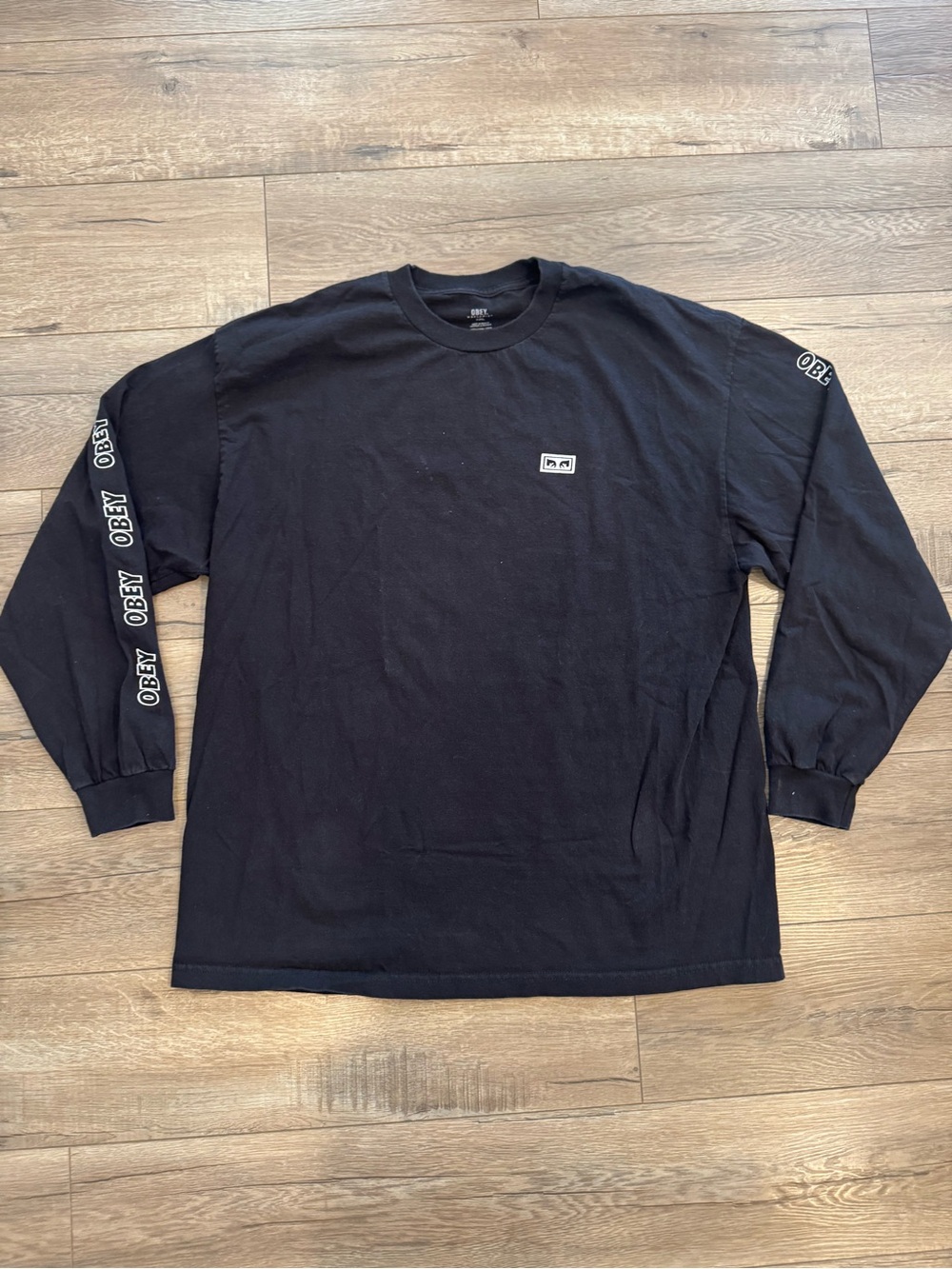 Obey Black Long-Sleeve Logo Shirt with Sleeve Text